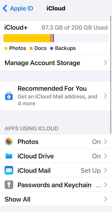 Checking iCloud Storage Space