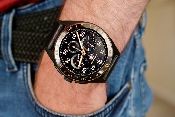 The Tag Heuer Connected Calibre E4 Bright Black Edition on a person's wrist.
