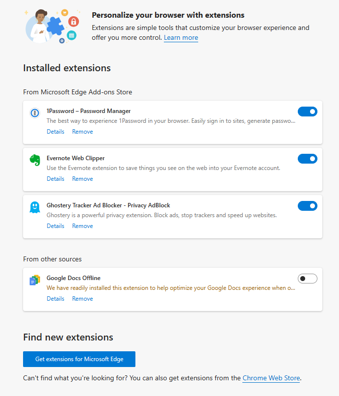edge extensions manager