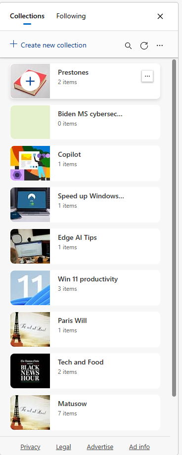 edge collections pane