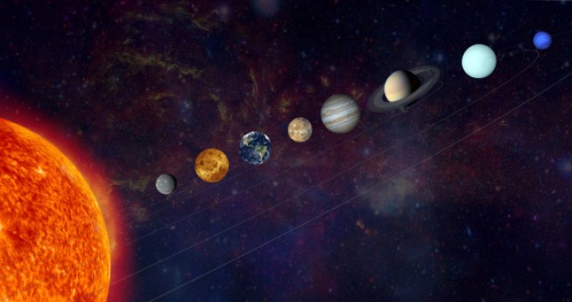 The solar system in a line