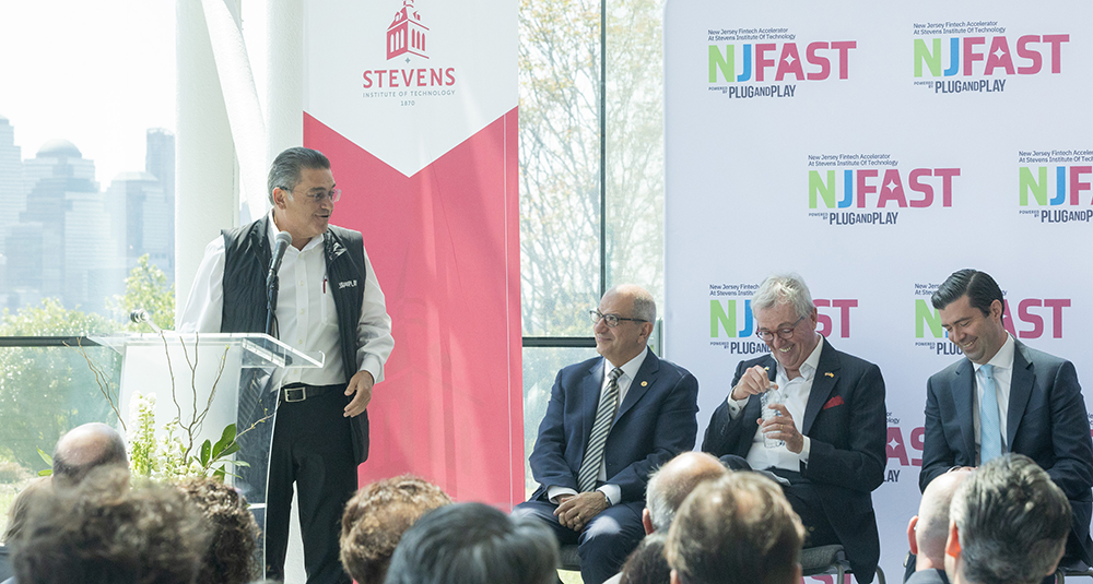Officials announce the New Jersey Fintech Accelerator at Stevens Institute of Technology (NJ FAST) at the Babbio Center in Hoboken on May 7, 2024.