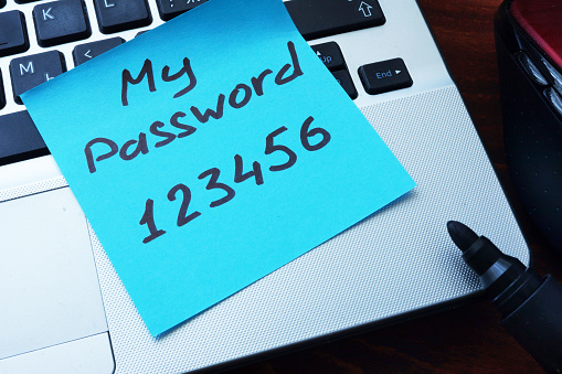 Easy Password concept 123456 written on a paper.