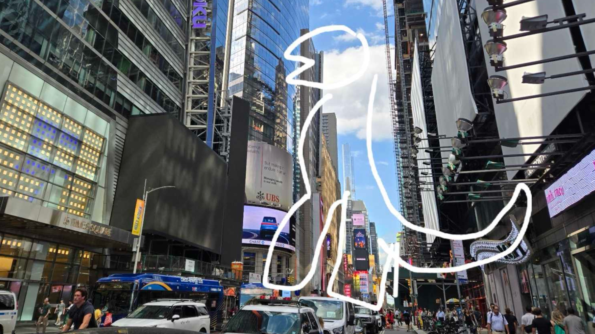 Samsung Galaxy Z Fold 6 Sketch to Image of dinosaur in New York City