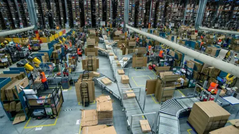 Amazon Amazon's warehouse in Swansea, packed with items