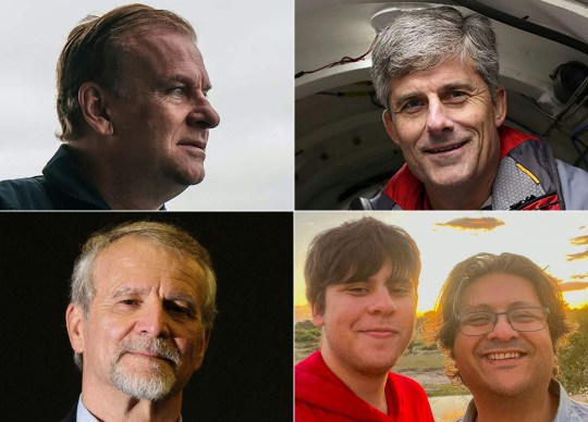 The victims of the Titan sub (L-R, top to bottom) are Hamish Harding, Stockton Rush, Paul-Henri Nargeolet, Suleman Dawood and his father Shahzada Dawood (Picture: AFP)