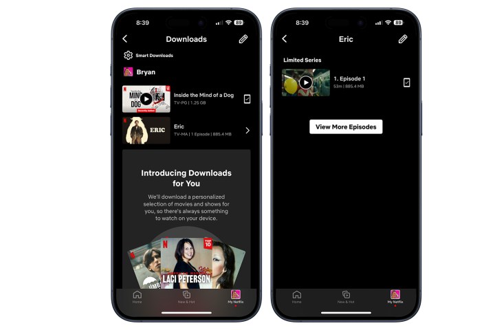 Screenshot showing the amount of data a file on Netflix uses on a smartphone.