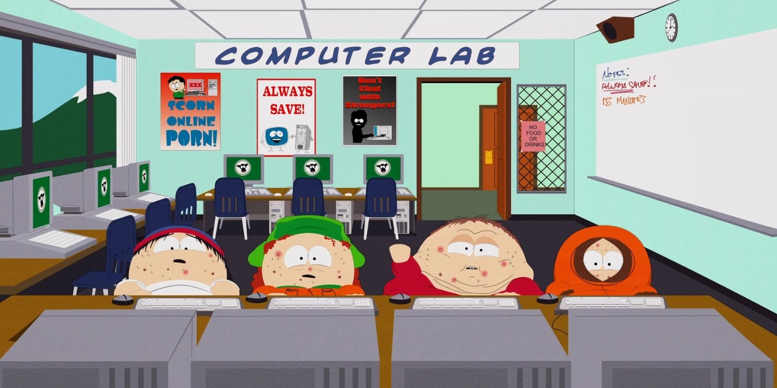 The boys playing 'World of Warcraft' in 'South Park'