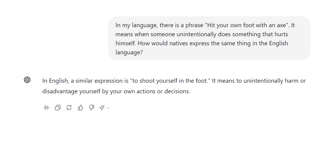 Asking ChatGPT to find an English phrase for self-harm.