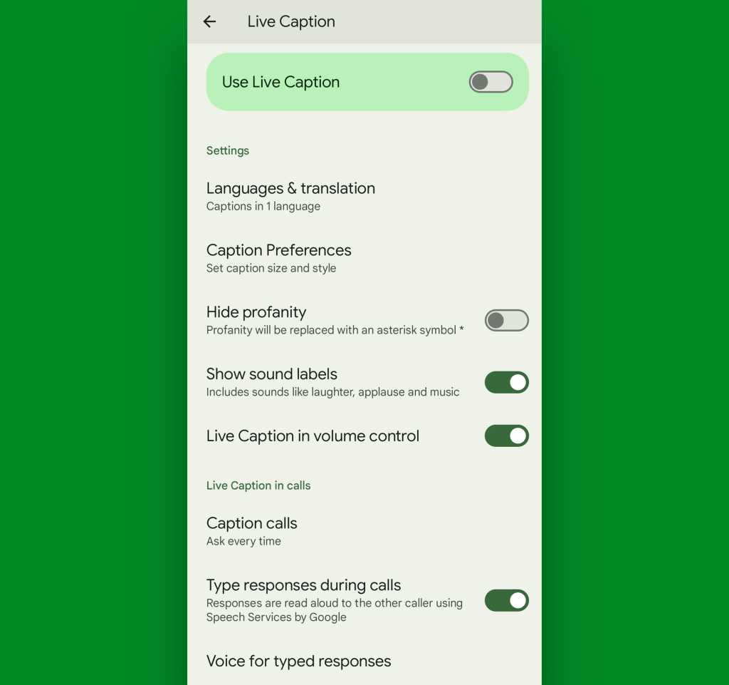 Google Pixel calling features: Live Caption options