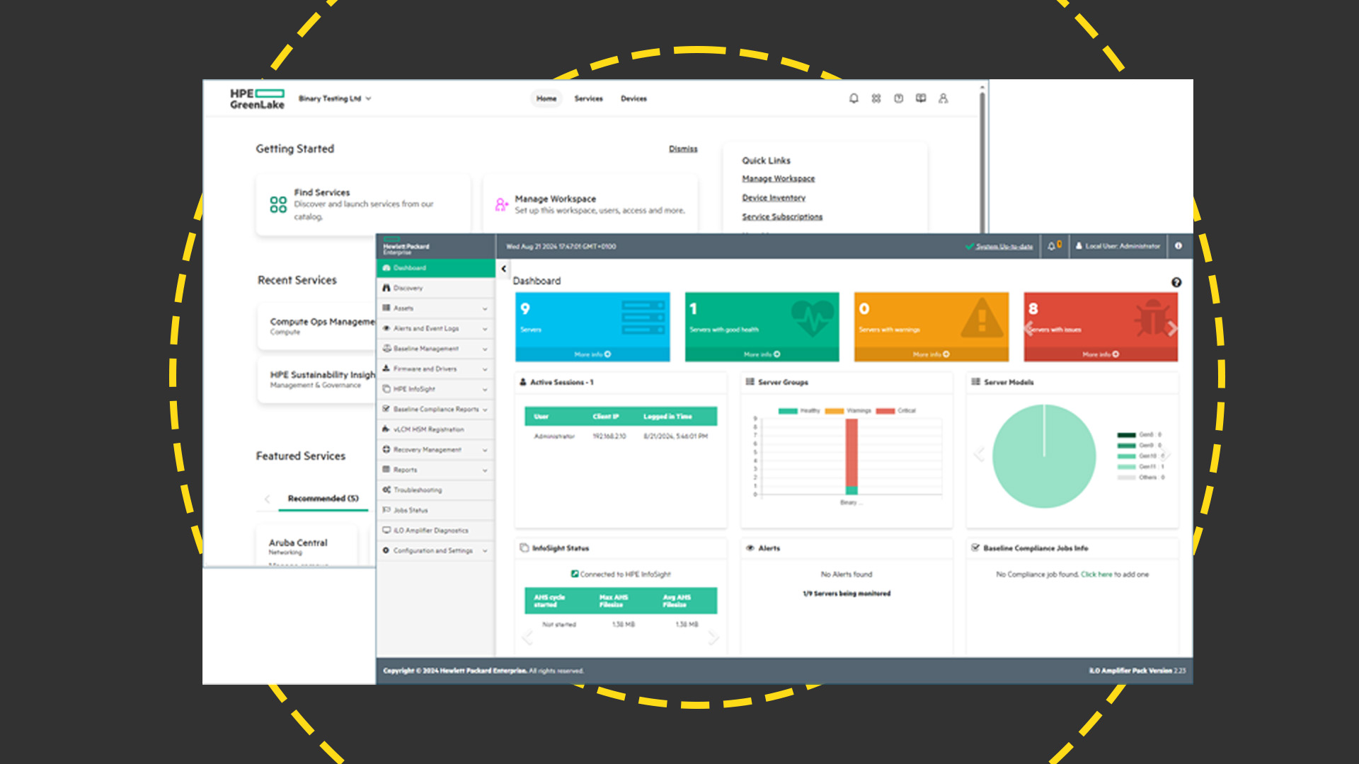 The Dashboard for the HPE ProLiant DL365 Gen11