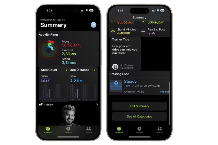 Screenshot showing how to adjust the Summary page in the Fitness app in iOS 18.