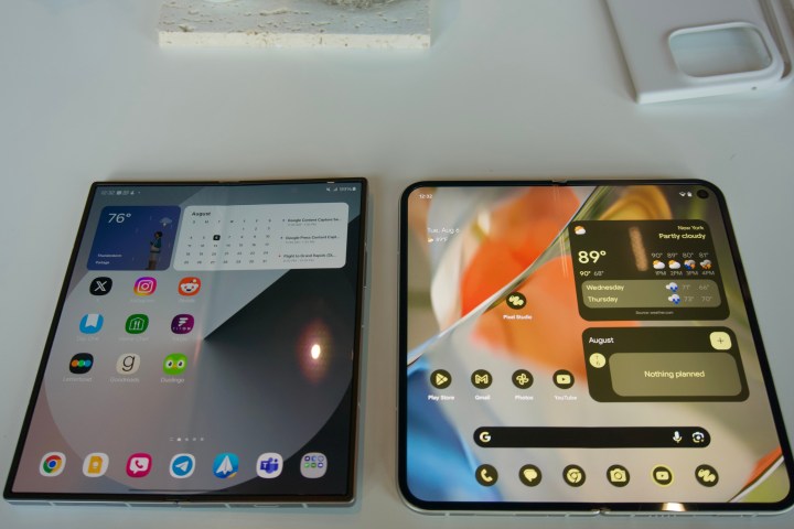 The Google Pixel 9 Pro Fold next to the Samsung Galaxy Z Fold 6.