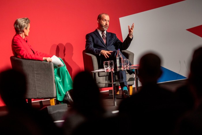 Business secretary Jonathan Reynolds, left, appeared on stage with Shevaun Haviland, director-general of the British Chambers of Commerce