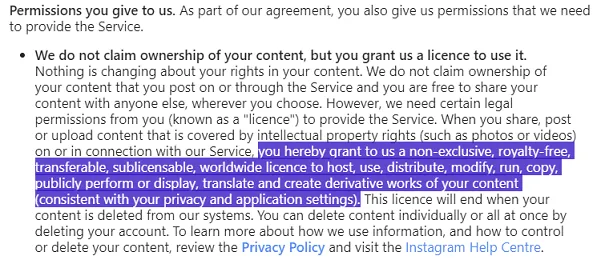 Instagram Terms of Use