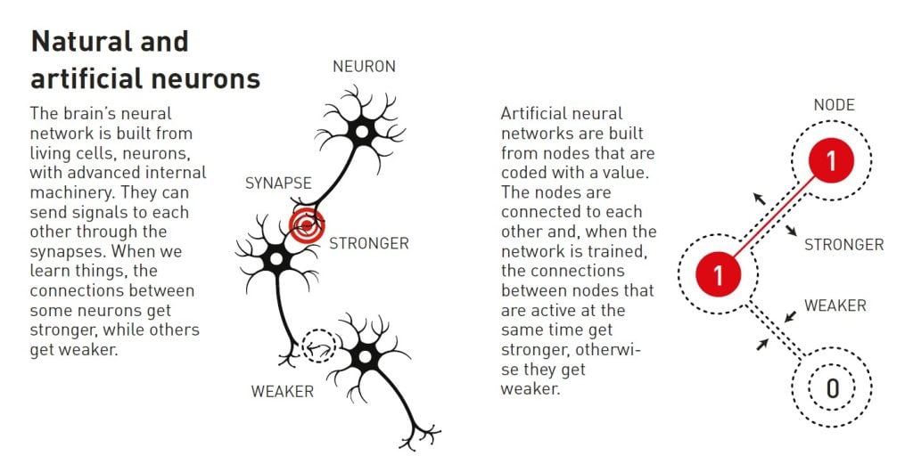 Illustration of natural and artificial neurons