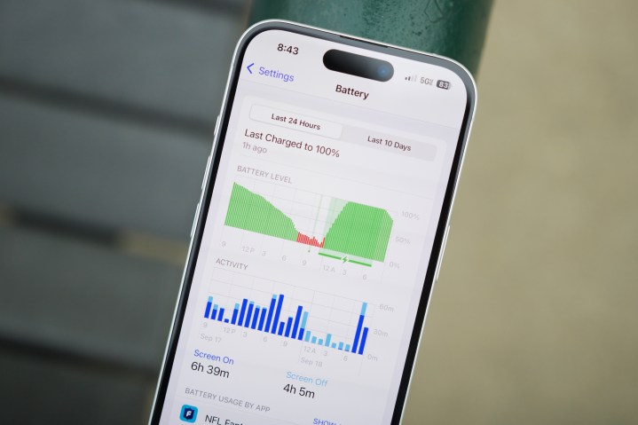 Battery page on the iPhone 16.