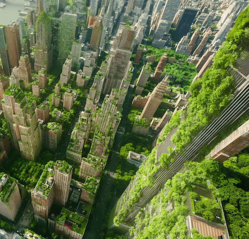 Digital mockup of Plantaer's vision of 'living concrete' transforming cities.