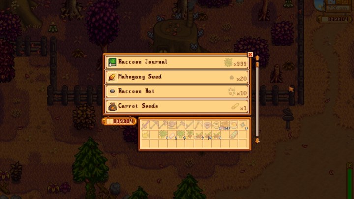 Raccoon Wife shop items in Stardew Valley.