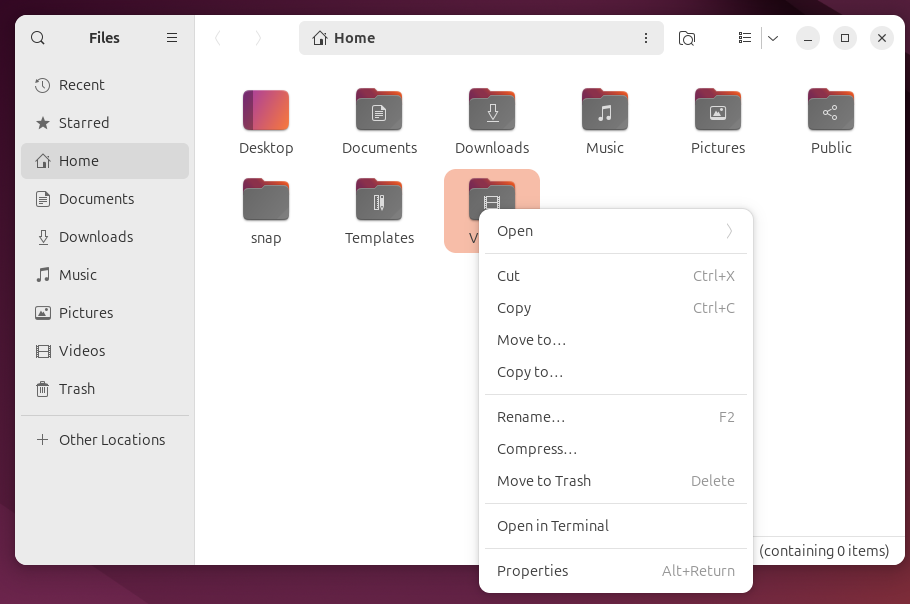 Nautilus file manager in Ubuntu Linux.