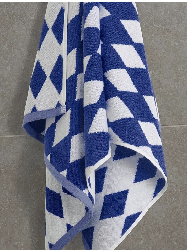 Save £1.50 this blue and white Harlequin bath towel from Asda