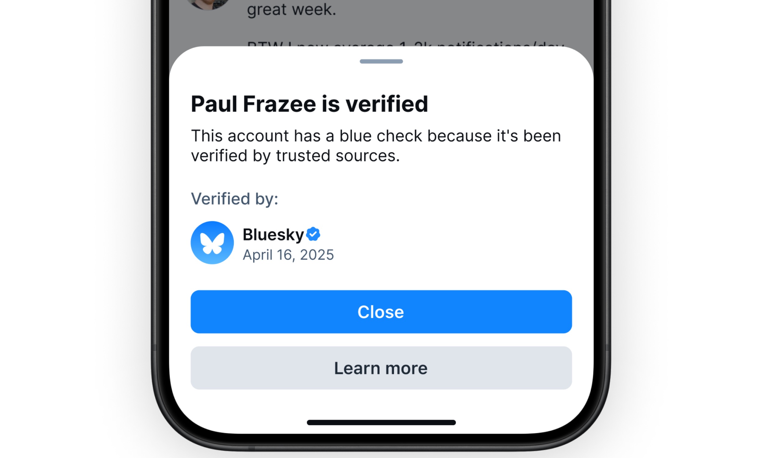 Details of a verified account on Bluesky.