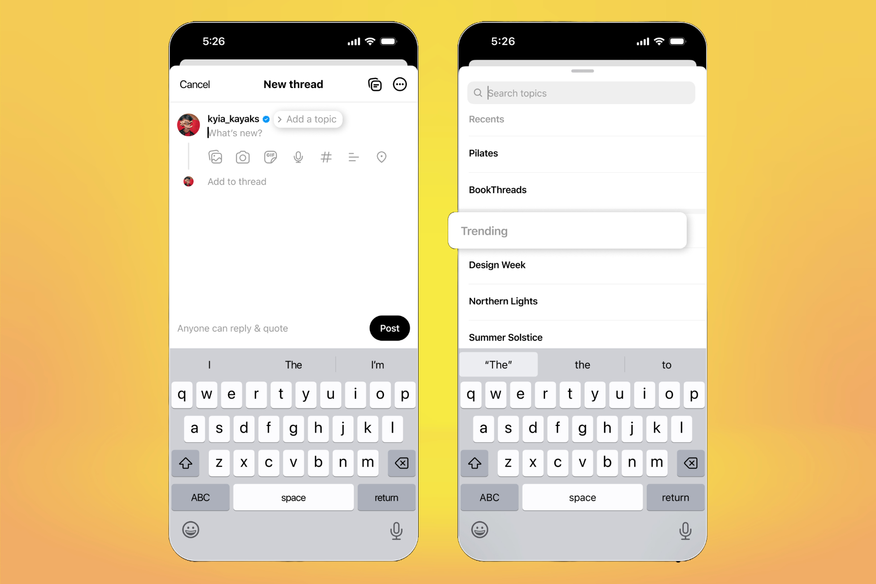 Adding topics to Threads post.