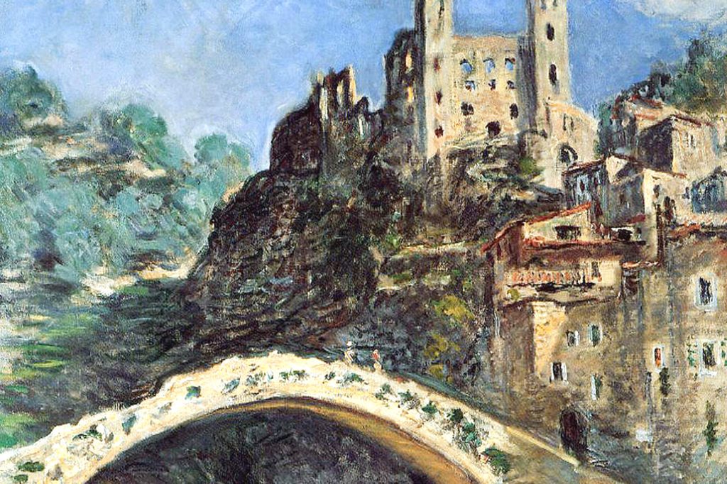 Die mittelalterliche Bogenbrücke in Dolceacqua, gemalt von Claude Monet