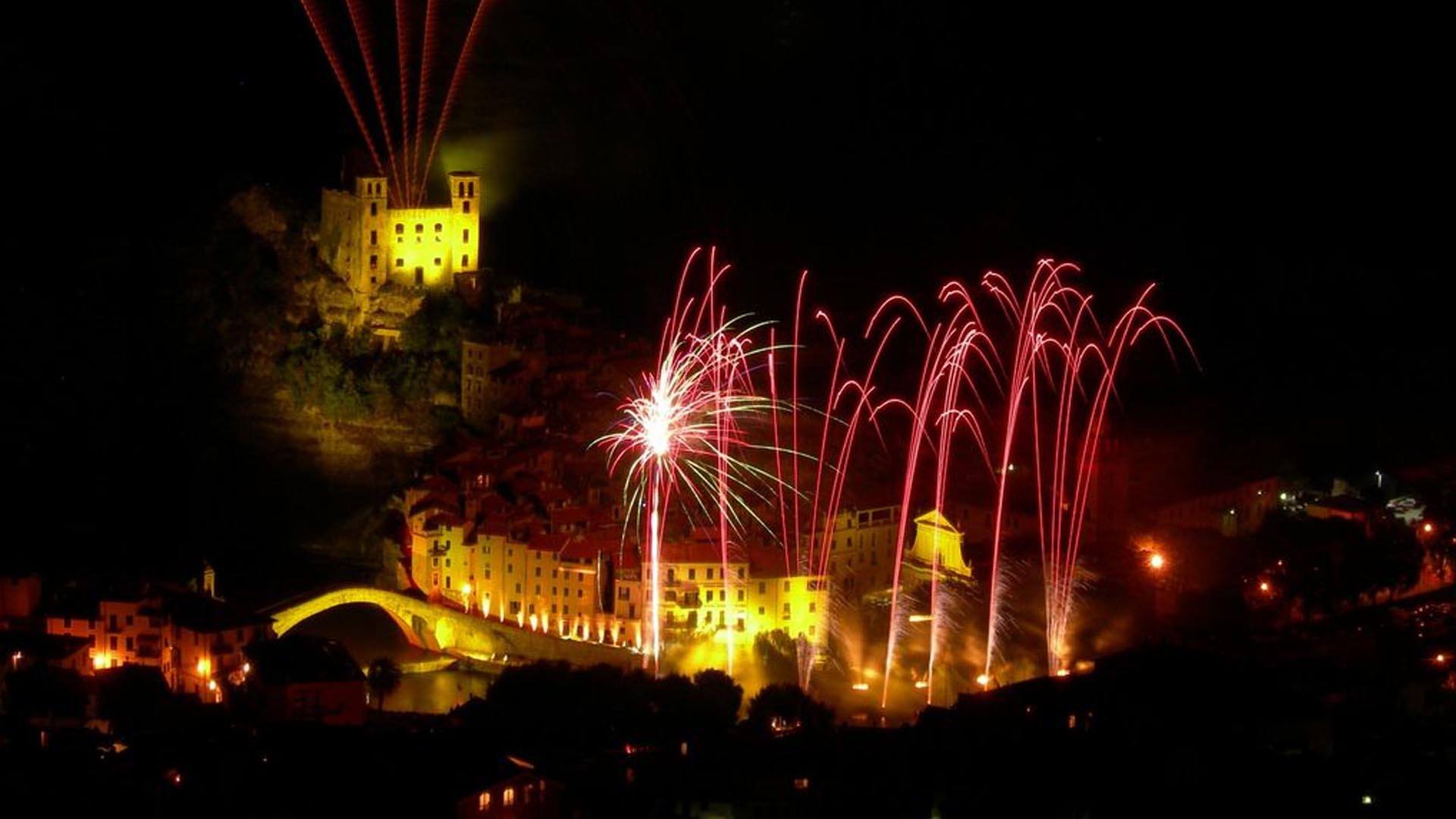 The traditional fireworks in Dolceacqua in August