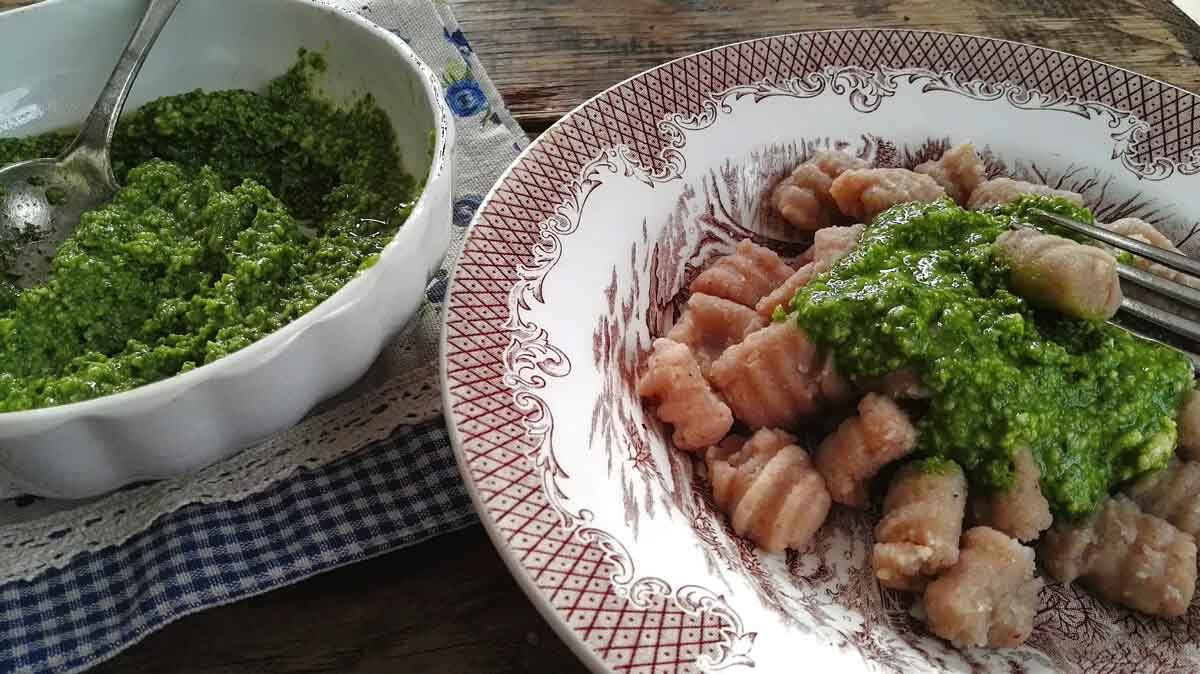 Fresh chestnut gnocchi with pesto