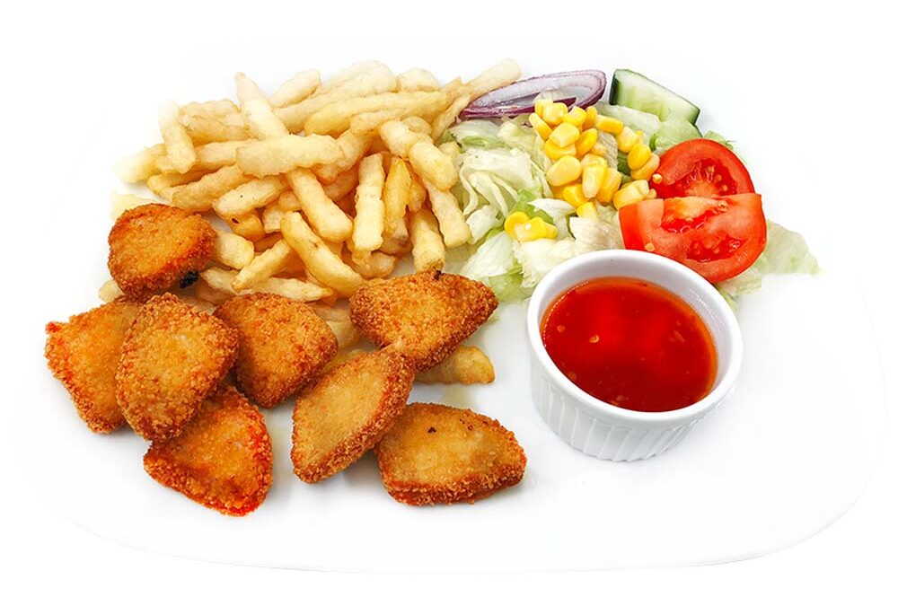 KYLLING NUGGETS 8 STK /169,-  8 STK med salat og pommes (M.H)