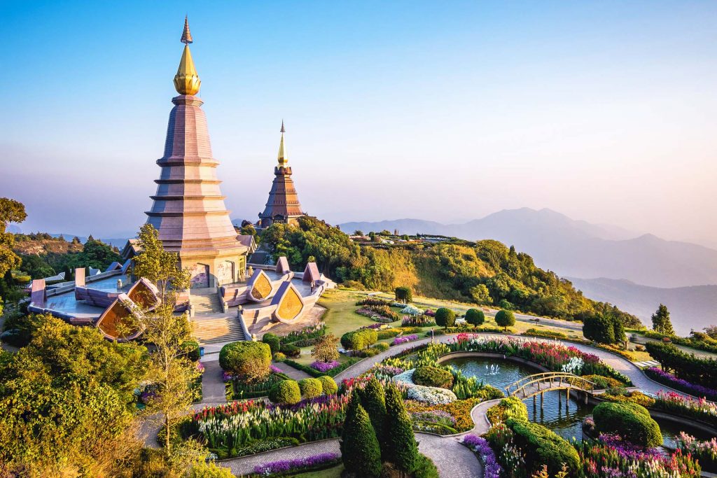 Doi Inthanon landmark twin pagodas at Inthanon mountain near Chi