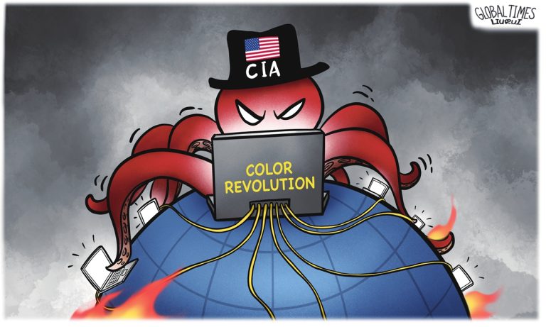 Color revolution? CIA as an octopus sets fires all over the world? A senseless caricature of China that apparently only serves the Chinese purpose of portraying the USA as a monster on a daily basis!