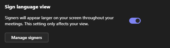 Turning on sign language view in teams