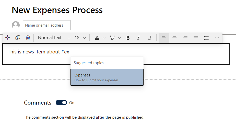 Hashtag mentions in a SharePoint Online New Item