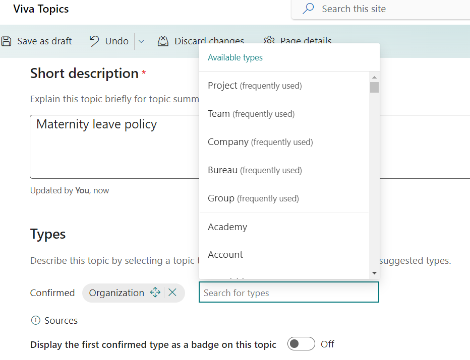 Add a type to a topic