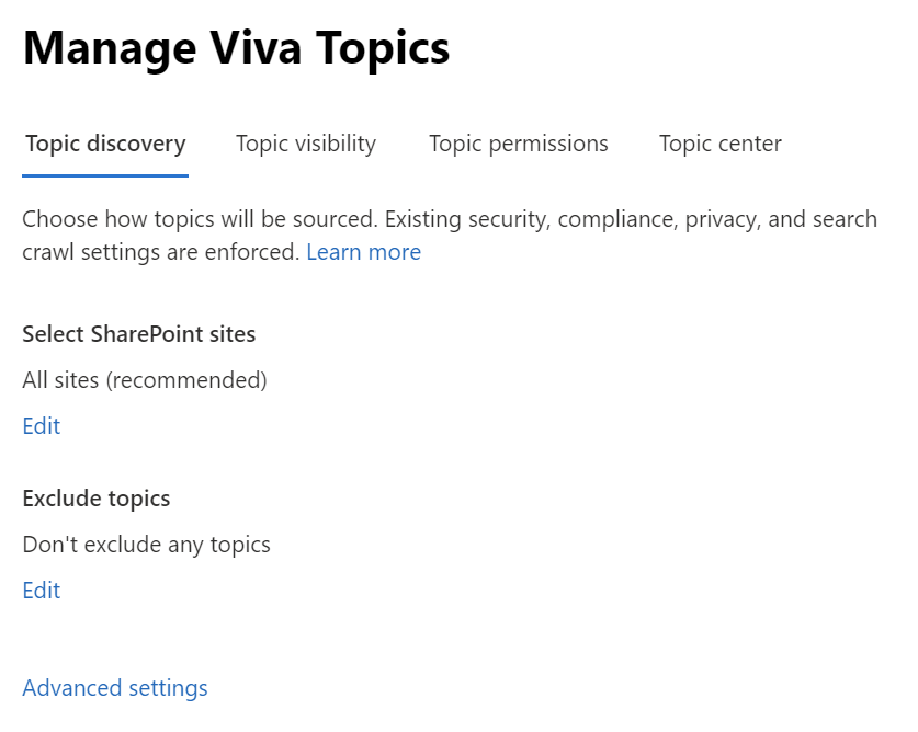 Manage Viva Topics console