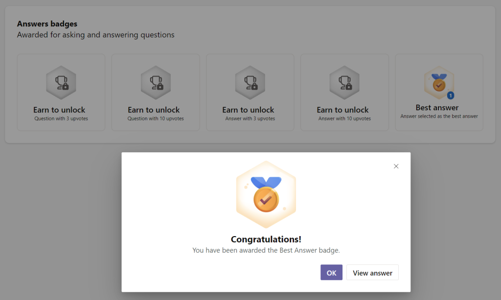 Being awarded a badge sends you a notification in Teams
