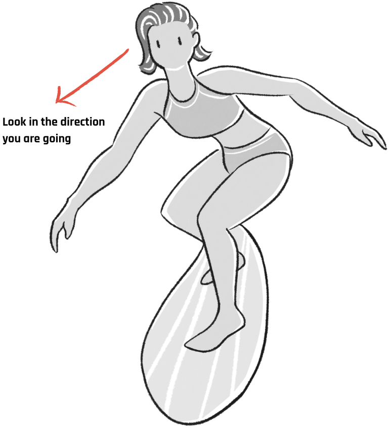 Surf stance: Look in the direction you are going