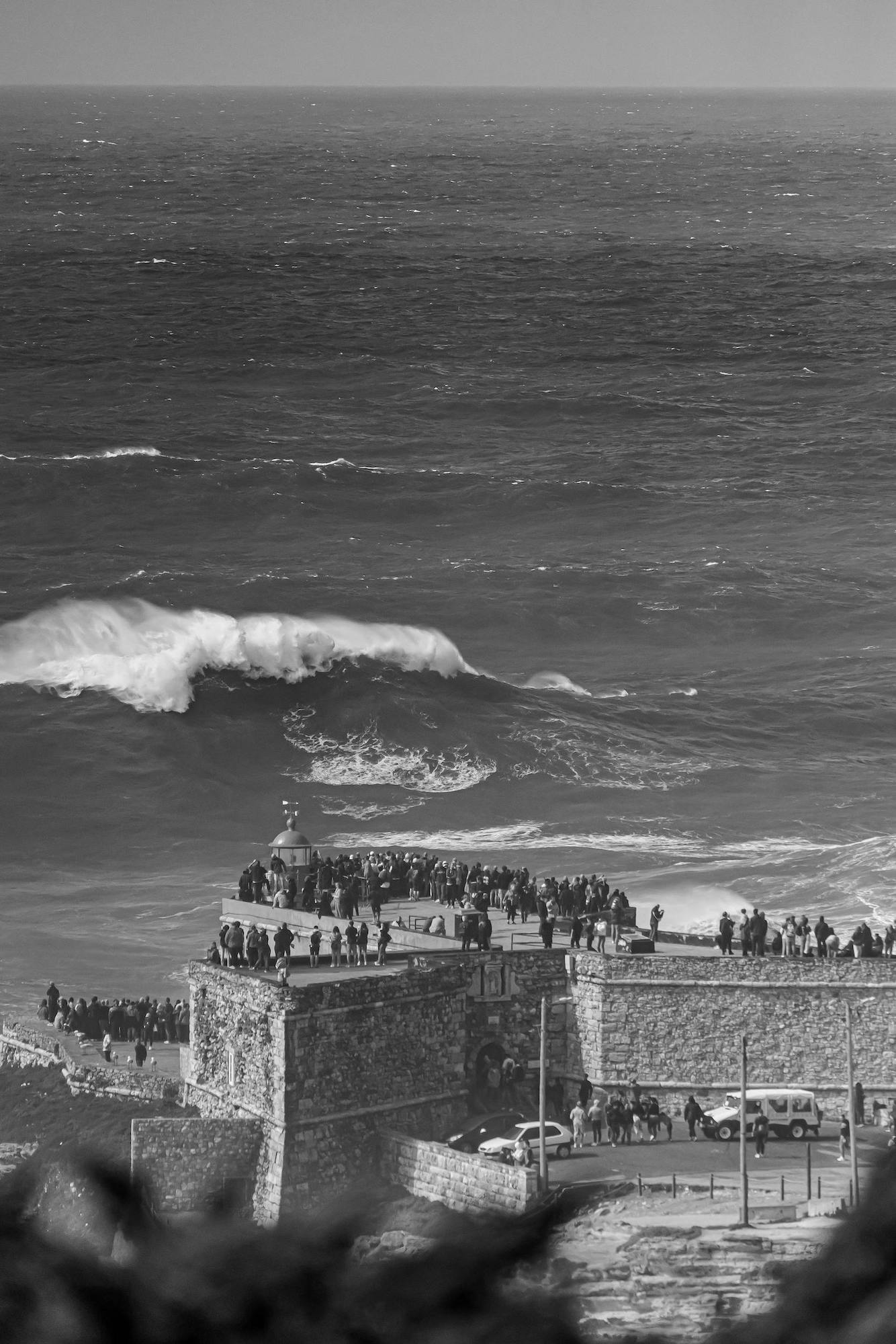 A breathtaking view of Nazaré, Portugal, where some of the largest waves in the world crash against the cliffs