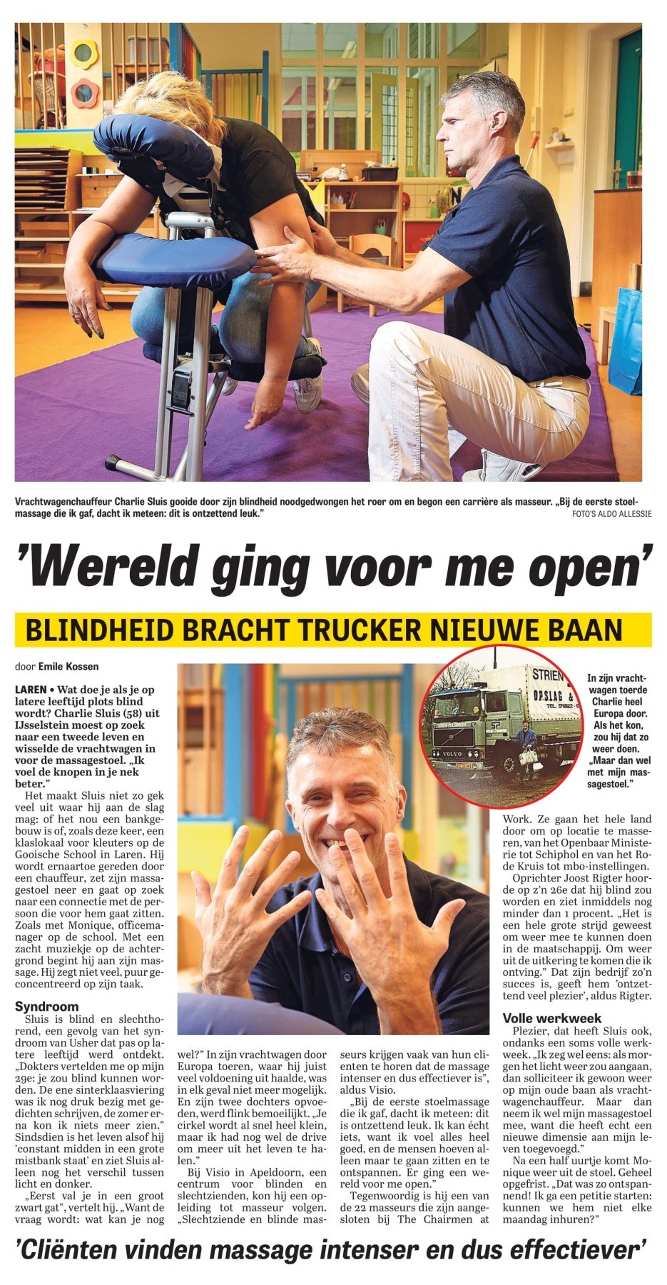 Telegraaf Artikel 10 Okt 2022 Masseur Charlie Sluis