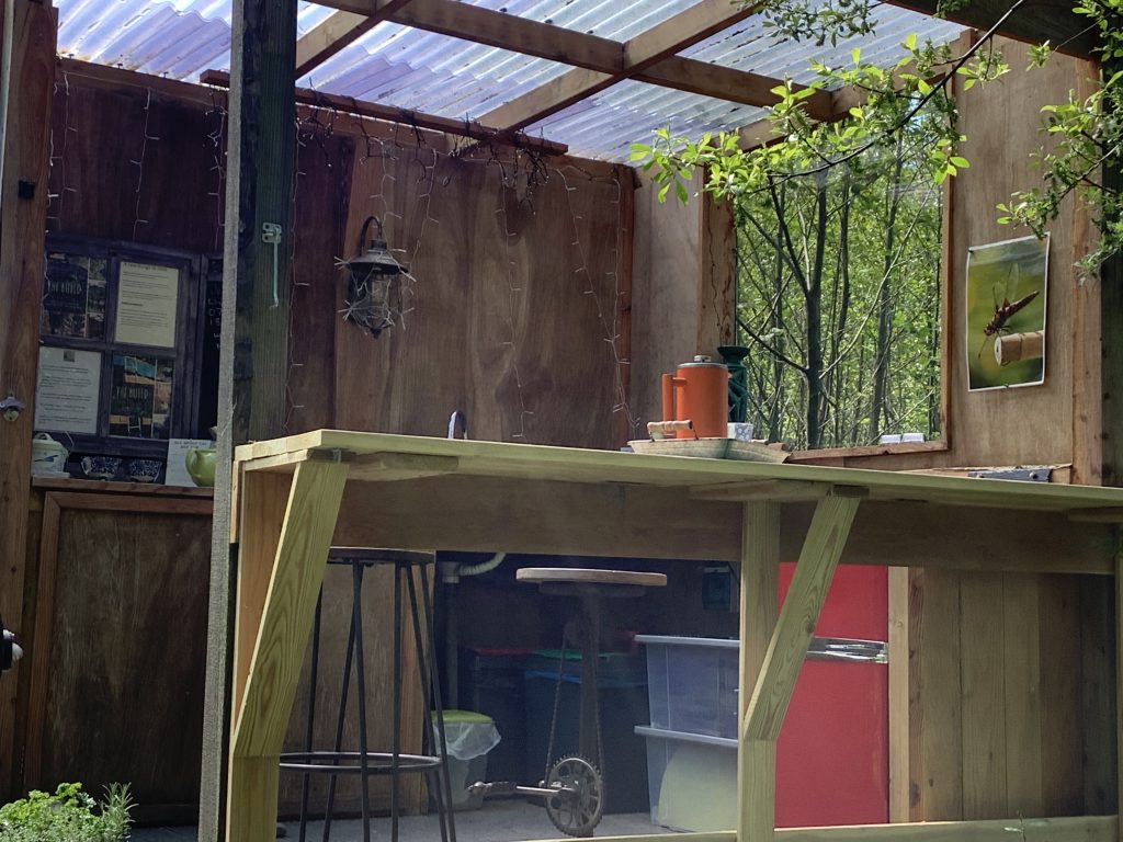 kitchen deck at the charcoal hut glamping