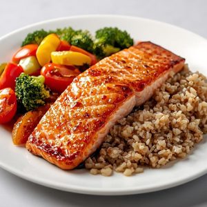 plate of food on a pale grey table top