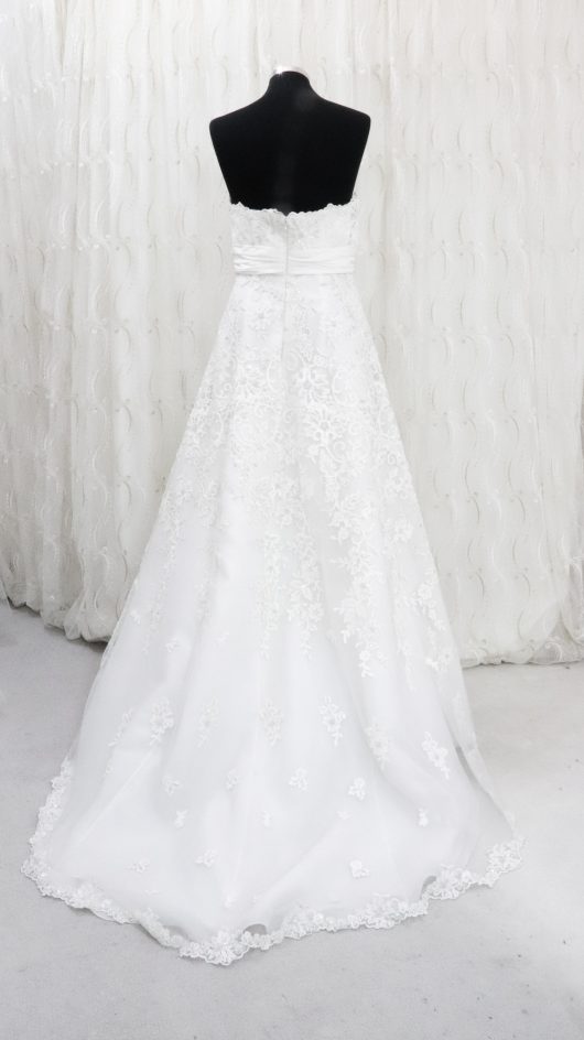 Chic A line wedding dress, satin body with lace trim - beads and embroidery - wedding dress shop croydon - wedding dress store london