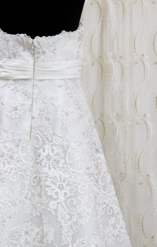 Chic A line wedding dress, satin body with lace trim - beads and embroidery - wedding dress shop croydon - wedding dress store london