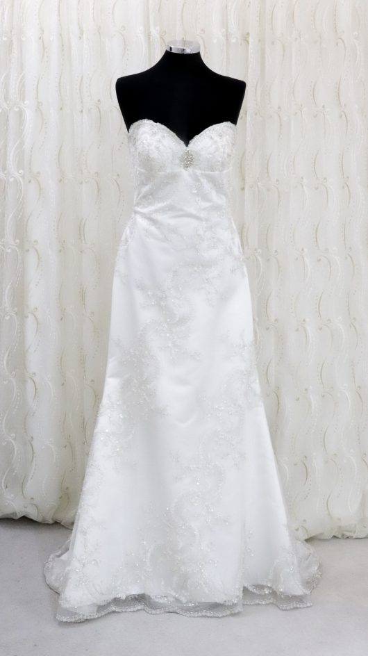 A-line satin wediding dress with mesh overlay with embroidery Solano - wedding dress croydon - bridal shop south london