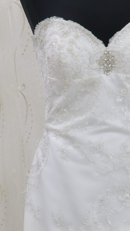 A-line satin wediding dress with mesh overlay with embroidery Solano - wedding dress croydon - bridal shop south london