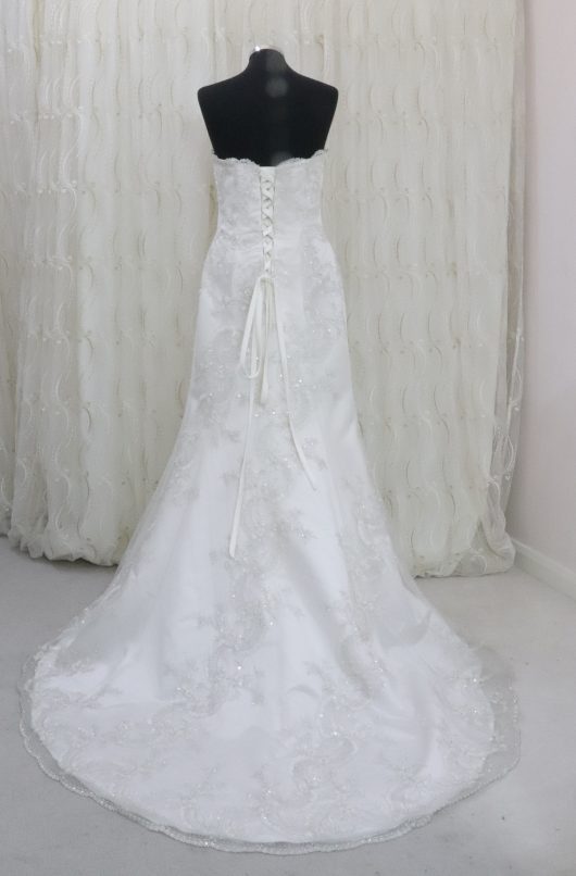 A-line satin wediding dress with mesh overlay with embroidery Solano - wedding dress croydon - bridal shop south london