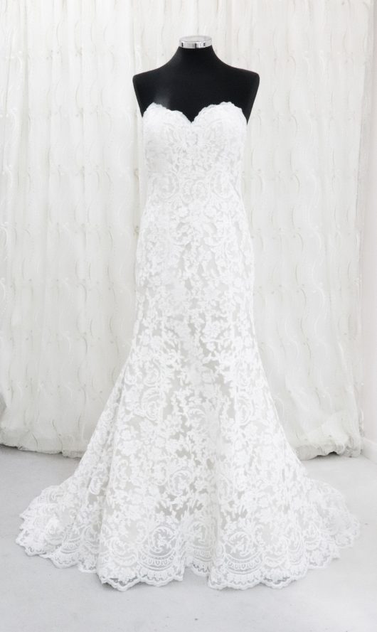 lACE OVERLAY STRAPLESS WEDDING DRESS - champagne colour with contrast lace - romantic wedding dress - The London bridal boutique - Croydon #weddingscroydon