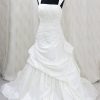 Beautiful white wedding dress with ruched side detail - pleated side with beads, stones and jewel - lace up back - south london wedding shop